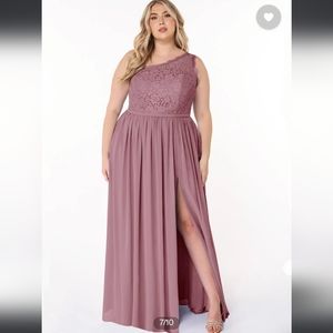Azazie, A-Line One Shoulder Chiffon Floor-Length Dress Vintage Mauve, Size 28